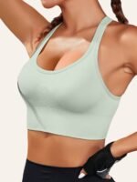 1Pc Women'S Sports Bra With Removable Pads - Breathable, Non-Slip Gym Yoga Vest, Knitted Nylon Fabric, No Underwire, Solid Color, Adult Athletic Tank Top - Image 10