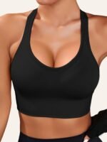 1Pc Women'S Sports Bra With Removable Pads - Breathable, Non-Slip Gym Yoga Vest, Knitted Nylon Fabric, No Underwire, Solid Color, Adult Athletic Tank Top - Image 9