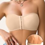 1Pc Women'S Sexy Strapless Corsetry Bra With Front Closure, 6 Rows Buckle, Full Coverage Seamless Invisible Comfort, Removable Pads, Breathable High Elasticity, Nylon 90% Elastane 10%, For Tank Tops, Dresses, Casual Wear, Fitness, Yoga - Solid Color