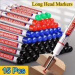 15Pcs Long Nib Markers - Oil-Based Carpenter'S Pens For Deep Holes, Ideal For Ceramic, Wood, Plastic, Metal - Perfect For Bathroom Installation & Decor Fixing, Construction Tools | Long Nib Markers | Oil Based Ink