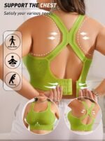 Women'S Plus Size X-Back Short Sleeve Wireless Bra With Removable Pads - Wide Straps, Medium Stretch, Solid Color For Yoga, Running & Casual Wear (0Xl-3Xl), Sports Bra, Yoga Apparel, Elegant Design, Comfortable Fit - Image 6