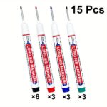 15Pcs Long Nib Markers - Oil-Based Carpenter'S Pens For Deep Holes, Ideal For Ceramic, Wood, Plastic, Metal - Perfect For Bathroom Installation & Decor Fixing, Construction Tools | Long Nib Markers | Oil Based Ink - Image 3