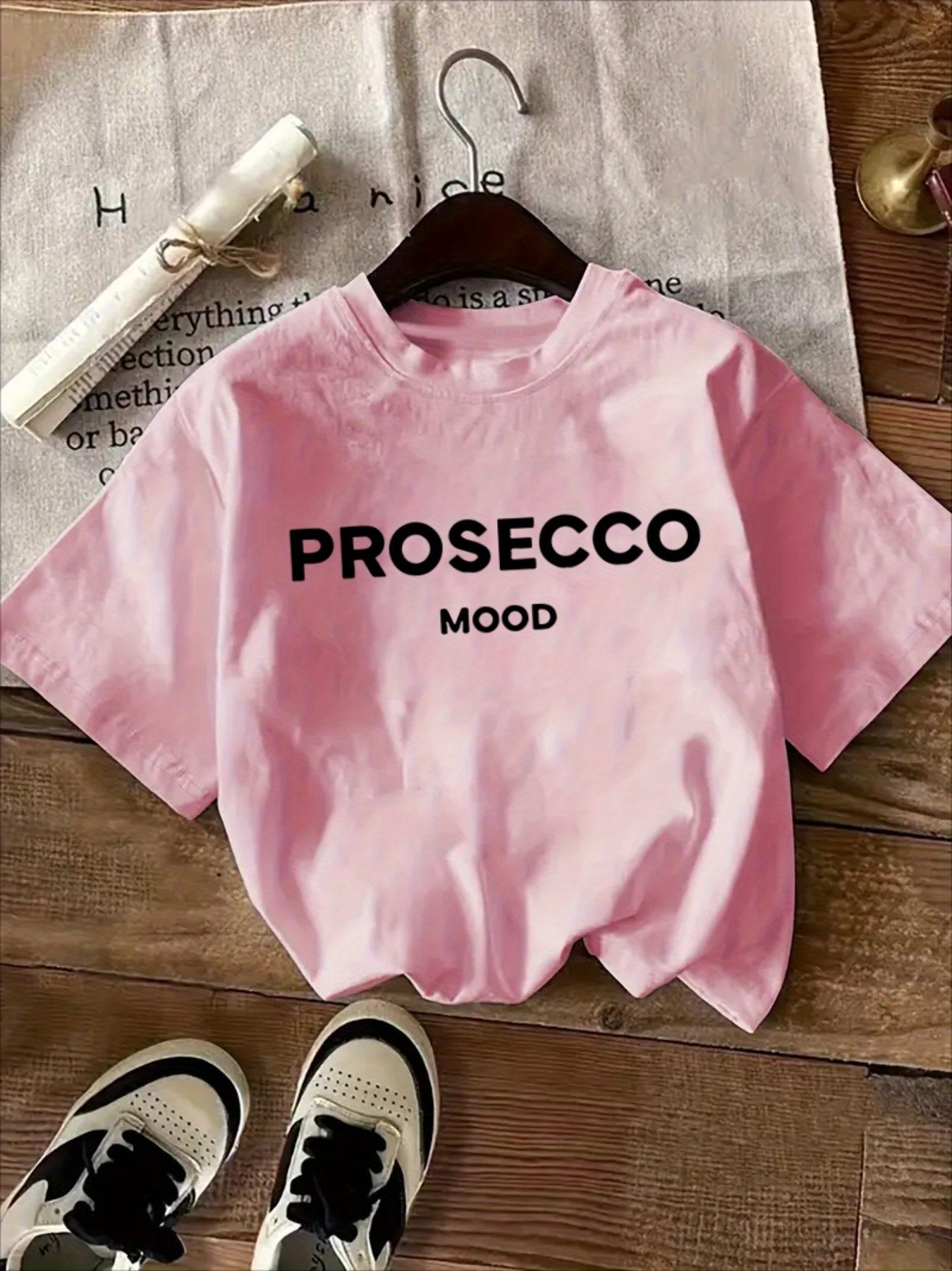 product-open-d3f220924ee1408f8c21456461ad8b53-goods.jpeg Letter Print T-Shirt, Short Sleeve Crew Neck Casual Top, Women'S Clothing - Image 1