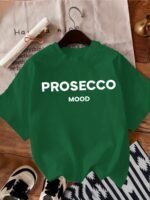 Prosecco Mood Print Casual Short Sleeve Crew Neck T-Shirt, Polyester Women'S Clothing, Alphabets Pattern, Regular Length, Crew Neck Style, All Season - Image 2