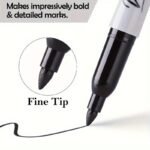 12Pcs Fine Tip Black Permanent Markers, Quick-Dry & Smudge-Proof, Medium Nib, Waterproof Ink - Ideal For Daily Office Use - Image 4