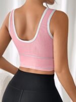 Danshen Women'S High-Support Sports Bra - Wireless, Padded, Stretchy Nylon Blend For Yoga & Running, Mint Green Ribbed Design With White Logo, Machine Washable - Image 8