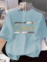 Women'S Elegant Round Neck Short-Sleeve T-Shirt - Vibrant Red With White Calvin Monogram Print, Soft Fabric, Casual Versatile Top For Spring & Summer, Machine Washable, Casual Attire, Stylish Letter Print, Comfortable Fit - Image 4